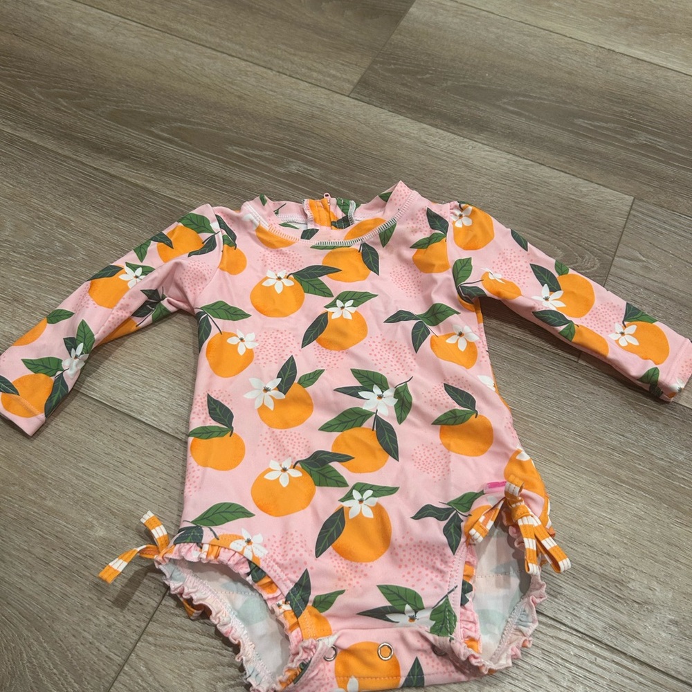 SOLD Pink and Orange RuffleButts Swimsuit 6-12m